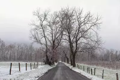 Cades Cove on a winter day with snow