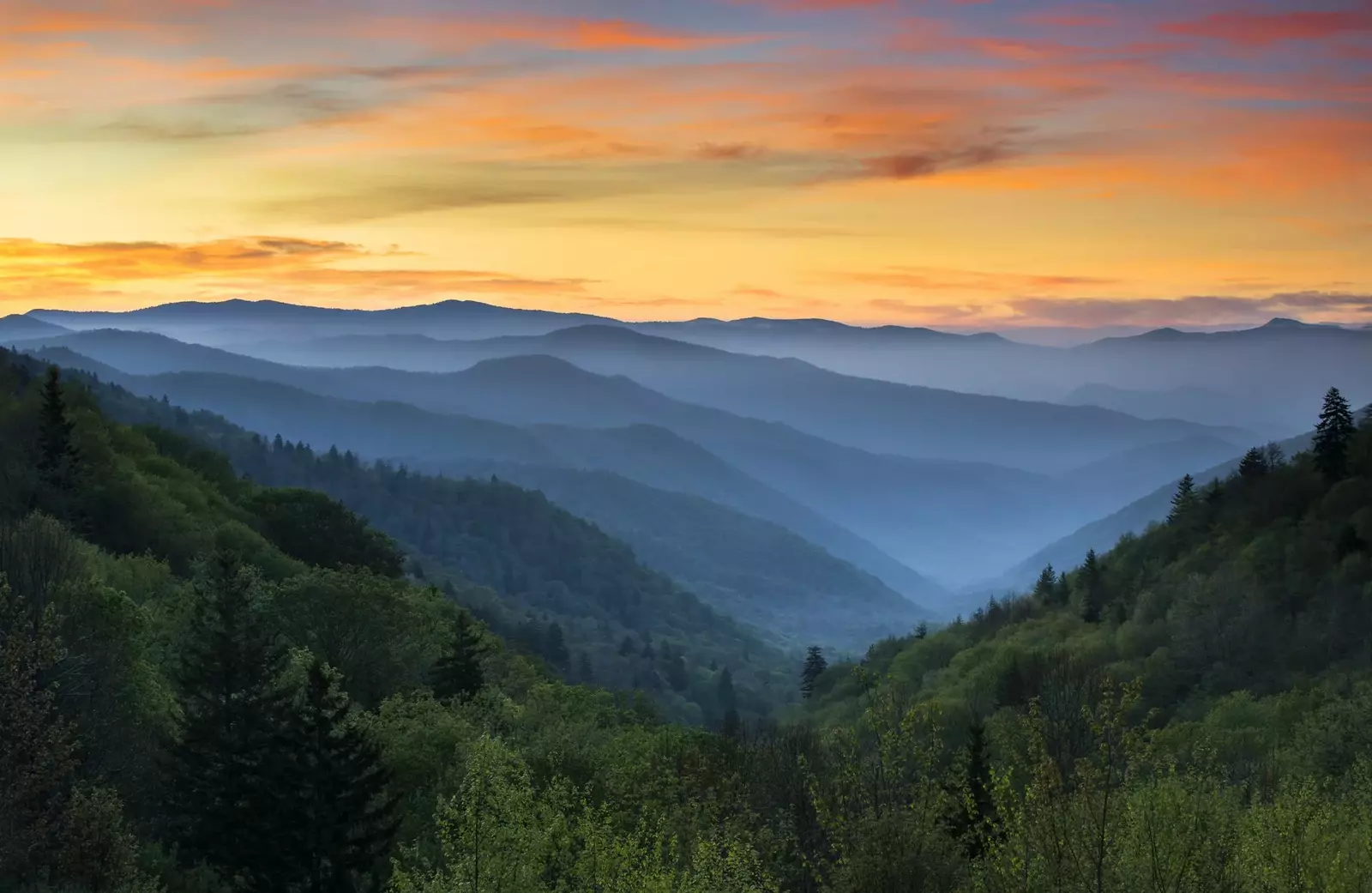 sunset over the smoky mountains